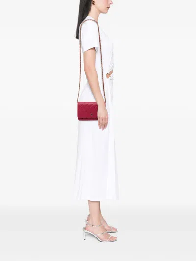 Pre-owned Chanel 2018-2019 Cc Quilted Lambskin Wallet On Chain Crossbody Bag In Red