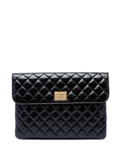 Pre-owned Chanel 2018-2019 Cc Quilted Patent Flap Clutch Bag In Black