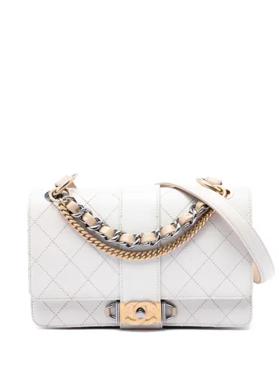 Pre-owned Chanel 2018-2019 Cc Stitched Calfskin Chain Flap Satchel In White
