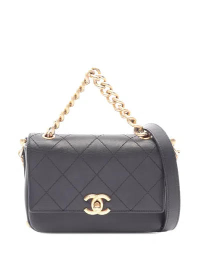Pre-owned Chanel 2018-2019 Cc Stitched Calfskin Flap Chain Satchel In Black
