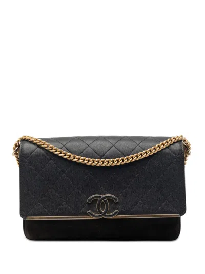 Pre-owned Chanel 2018-2019 Cc Stitched Caviar And Suede Lady Coco Flap Shoulder Bag In Black
