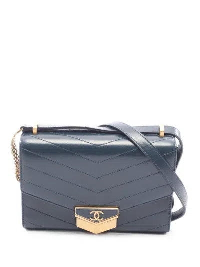 Pre-owned Chanel 2018-2019 Chevron V-stitch Shoulder Bag In Blue