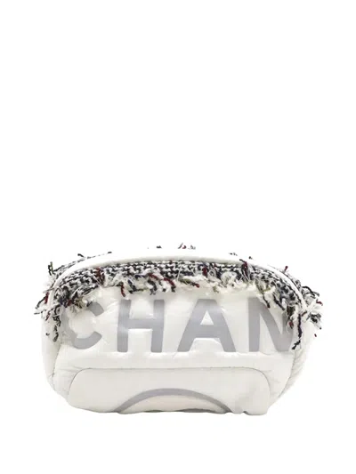 Pre-owned Chanel 2018-2019 Embossed Nylon Tweed Doudoune Belt Bag In Gray