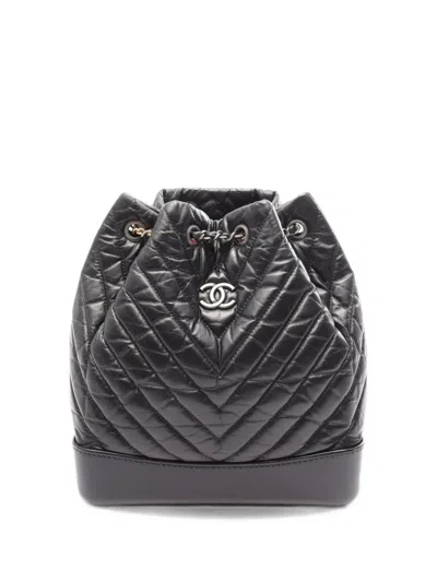Pre-owned Chanel 2018-2019 Gabriel Chevron-quilted Backpack In ブラック
