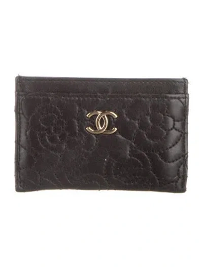 Pre-owned Chanel 2018-2019 Interlocking Cc Logo Card Holder In Blac