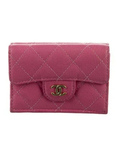 Pre-owned Chanel 2018-2019 Interlocking Cc Logo Card Holder In Pink