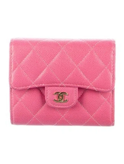 Pre-owned Chanel 2018-2019 Interlocking Cc Logo Compact Wallet In Pink