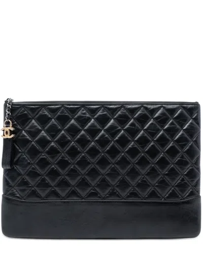 Pre-owned Chanel 2018-2019 Large Aged Calfskin Gabrielle O Case Clutch Bag In Black