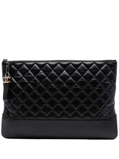 Pre-owned Chanel 2018-2019 Large Aged Calfskin Gabrielle O Case Clutch Bag In Black