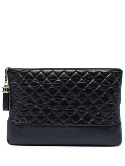 Pre-owned Chanel 2018-2019 Large Aged Calfskin Gabrielle O Case Clutch Bag In Black