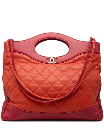 Pre-owned Chanel 2018-2019 Large Quilted Lambskin 31 Shopping Bag Satchel In Orange