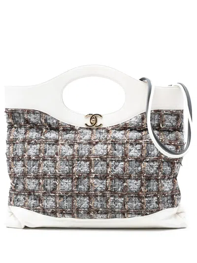Pre-owned Chanel 2018-2019 Large Tweed 31 Shopping Bag Satchel In Gray