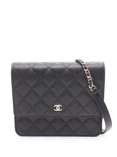 Pre-owned Chanel 2018-2019 Matelassé Wallet In Black