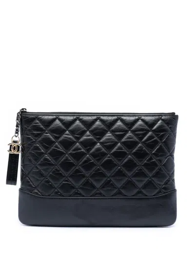 Pre-owned Chanel 2018-2019 Medium Aged Calfskin Gabrielle O Case Clutch Bag In Black