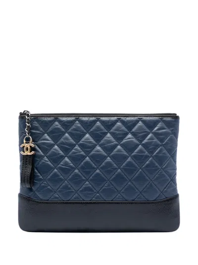 Pre-owned Chanel 2018-2019 Medium Aged Calfskin Gabrielle O Case Clutch Bag In Blue