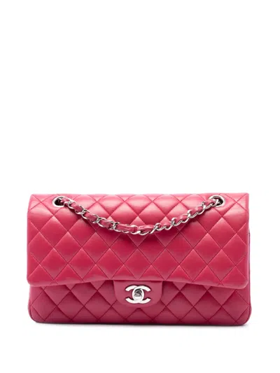 Pre-owned Chanel 2018-2019 Medium Classic Lambskin Double Flap Shoulder Bag In Pink