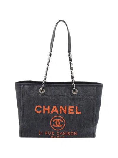 Pre-owned Chanel 2018-2019 Medium Denim Deauville Tote Satchel In Blue