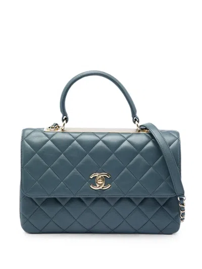Pre-owned Chanel 2018-2019 Medium Lambskin Trendy Cc Flap Satchel In Blue