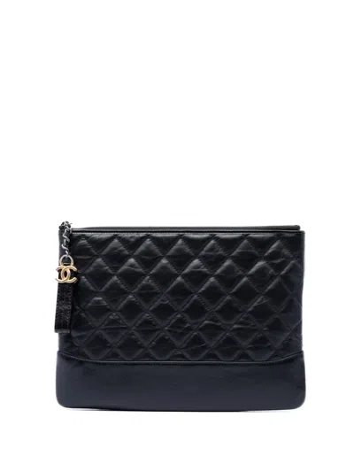 Pre-owned Chanel 2018-2019 Medium Quilted Aged Calfskin Gabrielle O Case Clutch Bag In Black