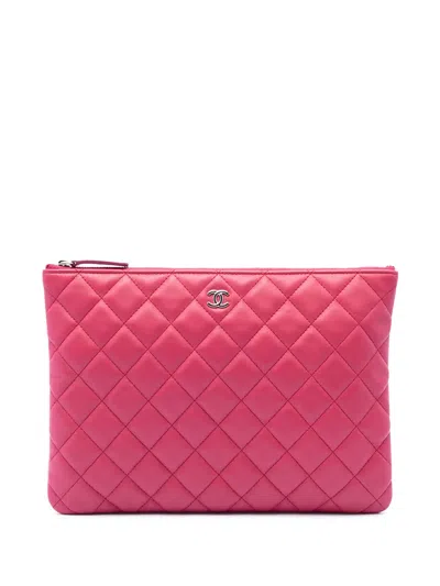 Pre-owned Chanel 2018-2019 Medium Quilted Lambskin O Case Clutch Bag In Pink