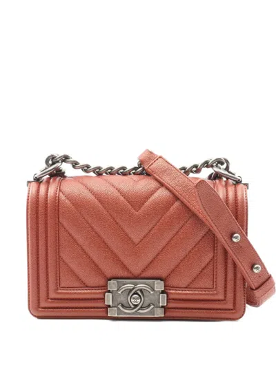 Pre-owned Chanel 2018~2019 Mini V-stitch Shoulder Bag In Brown