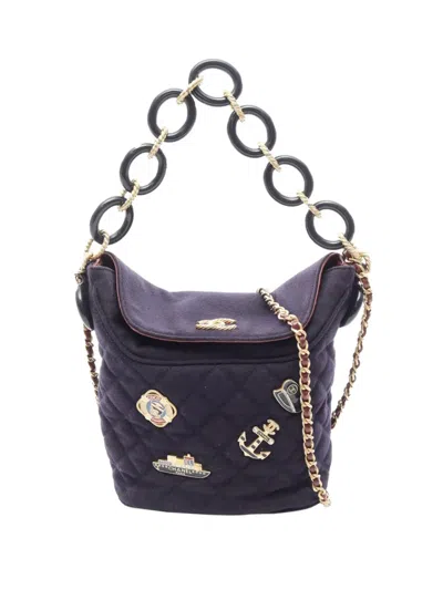Pre-owned Chanel 2018-2019 Paris Hamburg Quilted Wool Coco Sailor Charms Bucket Bag In Blue