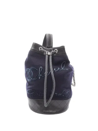 Pre-owned Chanel 2018-2019 Paris Hamburg Wool Bucket Bag In Blue