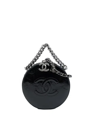 Pre-owned Chanel 2018-2019 Patent Leather Round As Earth Crossbody Satchel In Black