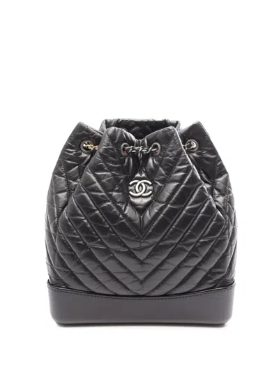 Pre-owned Chanel 2018-2019 Quilted Aged Calfskin Gabrielle Backpack In Black