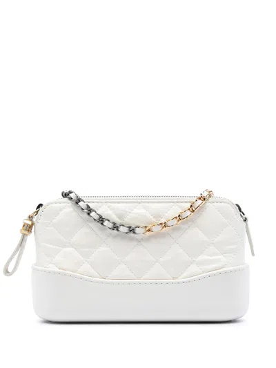 Pre-owned Chanel 2018-2019 Quilted Aged Calfskin Gabrielle Clutch With Chain Crossbody Bag In White