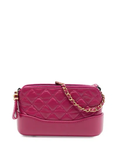 Pre-owned Chanel 2018-2019 Quilted Aged Calfskin Gabrielle Double Zip Clutch With Chain Crossbody Bag In Pink
