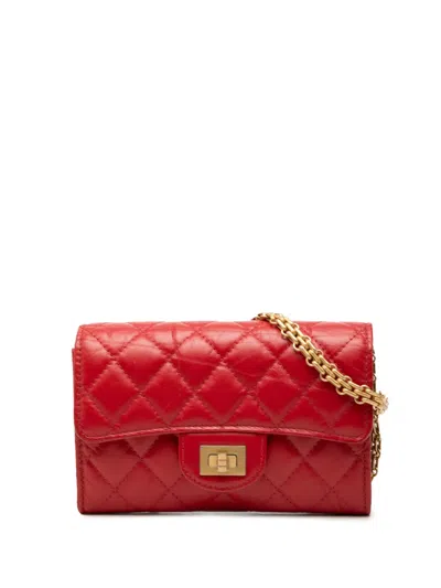 Pre-owned Chanel 2018-2019 Quilted Aged Calfskin Reissue 2.55 Clutch With Chain Crossbody Bag In Red