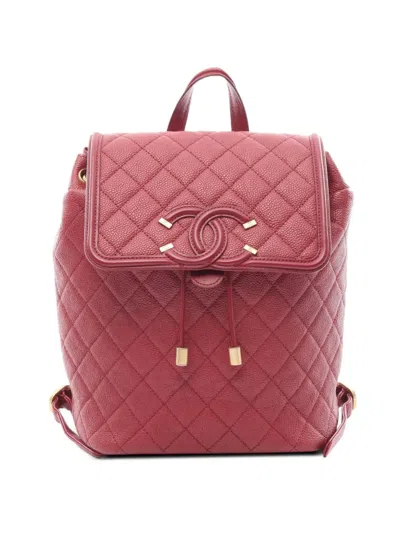 Pre-owned Chanel 2018-2019 Quilted Caviar Cc Filigree Backpack In Red