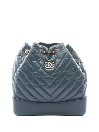 Pre-owned Chanel 2018-2019 Small Aged Calfskin Gabrielle Backpack In Blue
