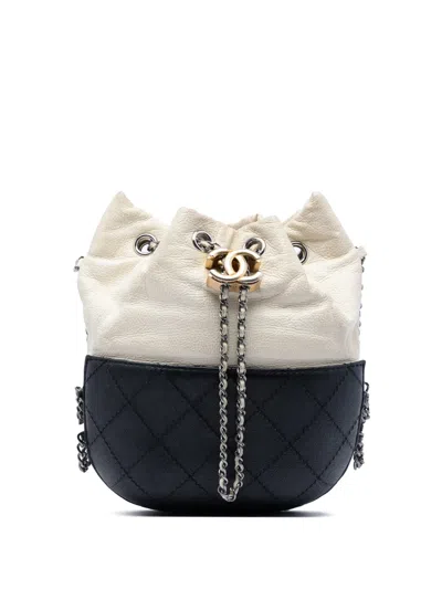 Pre-owned Chanel 2018-2019 Small Bicolor Quilted Calfskin Gabrielle Bucket Bag In Black