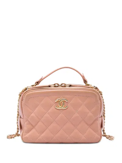 Pre-owned Chanel 2018-2019 Small Cc Quilted Calfskin Top Handle Vanity Case With Chain Satchel In Pink