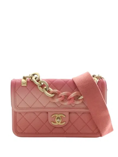 Pre-owned Chanel 2018-2019 Small Quilted Caviar Sunset On The Sea Flap Satchel In Pink