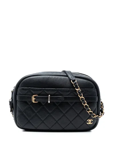 Pre-owned Chanel 2018-2019 Small Quilted Lambskin Buckle Camera Bag Crossbody Bag In Black