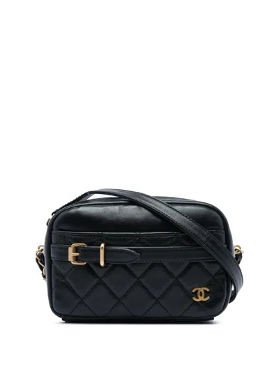 Pre-owned Chanel 2018-2019 Small Quilted Lambskin Buckle Camera Bag Crossbody Bag In Black