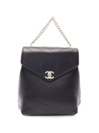 Pre-owned Chanel 2018-2019 V-stitch Backpack In Black