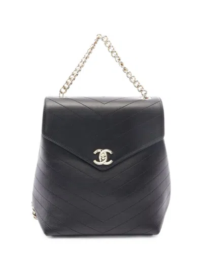 Pre-owned Chanel 2018-2019 V-stitch Leather Backpack In Black