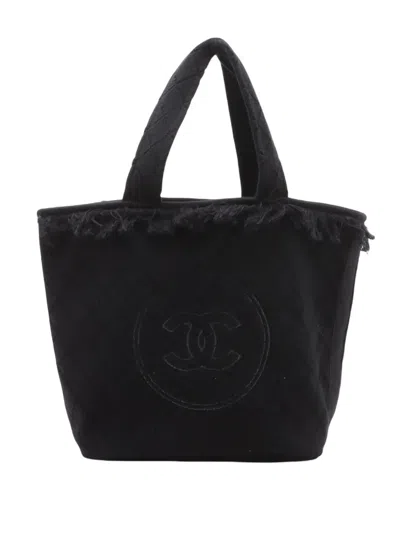 Pre-owned Chanel 2018-2026 Cc Terry Cotton Beach Tote Bag In Black