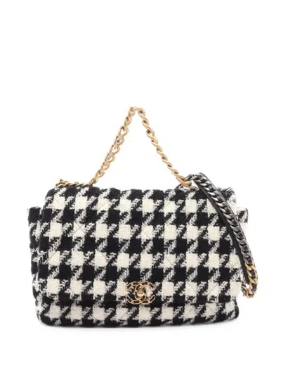 Pre-owned Chanel 2019 19 Flap Houndstooth Tote Bag In Black