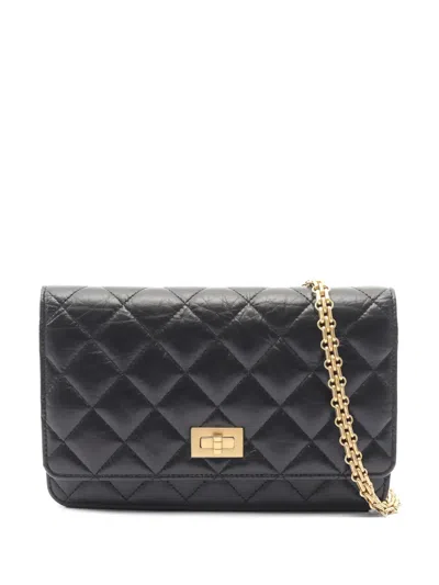 Pre-owned Chanel 2019 2.55 Matelassé Chain Wallet In Black