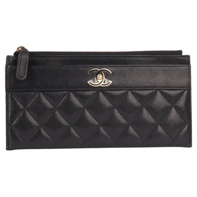 Pre-owned Chanel 2019 Black Leather Large Flap Quilted Card Holder