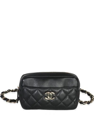 Pre-owned Chanel 2019 Black Quilted Lambskin Front Pocket Belt Bag