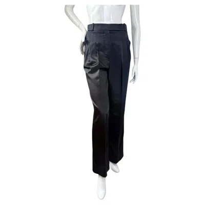 Pre-owned Chanel 2019 Black Silk Tailored Pleated Trousers Cc Button Fr36