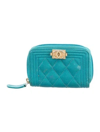 Pre-owned Chanel 2019 Boy Card Case Coin Pouch In Green