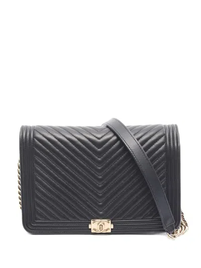 Pre-owned Chanel 2019 Boy  Chevron Chain Cross Body Bag In Black