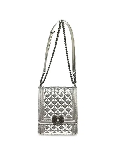 Pre-owned Chanel 2019 Boy  Quilted Shoulder Bag In Silver